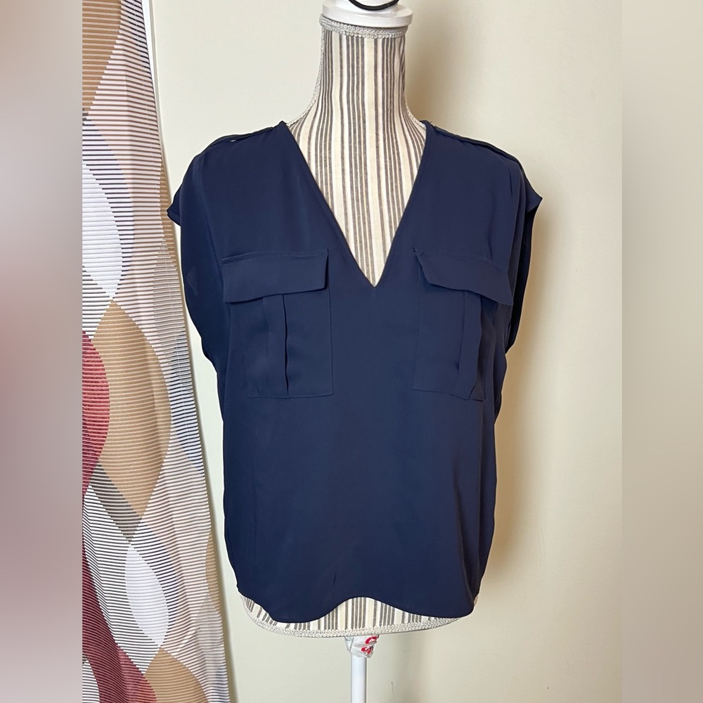 Express V Neck Career Blouse Women's Medium  Blue Career Top